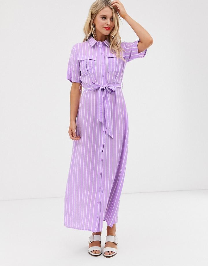Glamorous Midaxi Shirt Dress With Tie Waist In Stripe