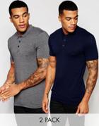 Asos Extreme Muscle Jersey Polo 2 Pack Navy/ Charcoal Save 15%