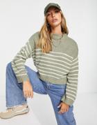 Native Youth Striped Sweater In Sage Green-white