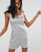 Brave Soul Jenna Romper With Pineapple Badge Embroidery - Gray