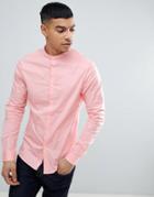 Asos Design Skinny Shirt In Pink With Grandad Collar - Pink
