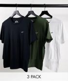 Hollister 3 Pack T-shirts In White, Green, Black With Logo-multi