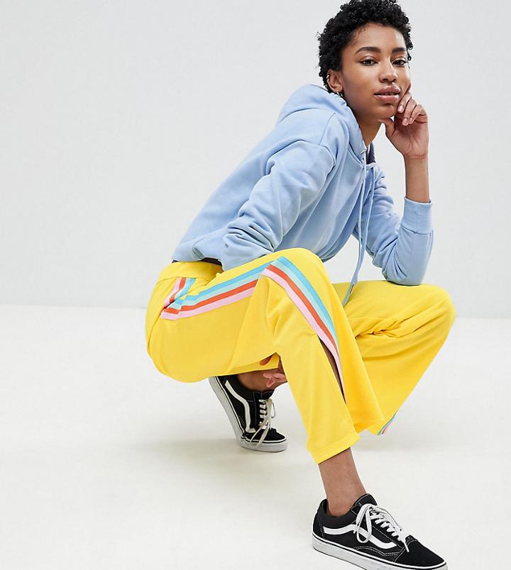 Asos Design Tall Trackpants With Rainbow Side Stripe And Vent Detail - Yellow