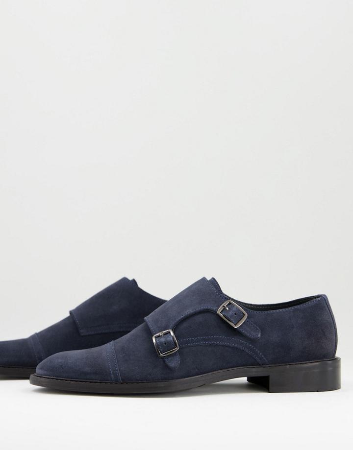Topman Navy Real Suede Morley Monk Shoes
