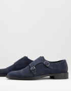 Topman Navy Real Suede Morley Monk Shoes