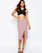 Asos Bengaline Skirt With Split - Dusky Pink