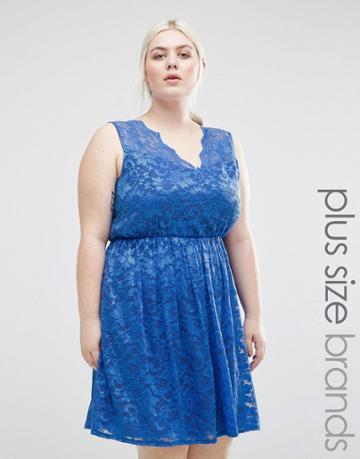 Lovedrobe Plus Lace Skater Dress - Blue