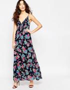Iska Floral Print Maxi Dress With Ruffle Trim - Navy
