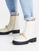 Asra Bobbie Chunky Flat Boots With Gold Chain In Milk Leather-white