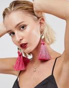 Asos Xl Triple Tassel Earrings - Pink