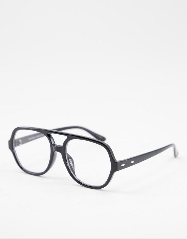 Bershka Round Clear Lens Glasses With Chain-black