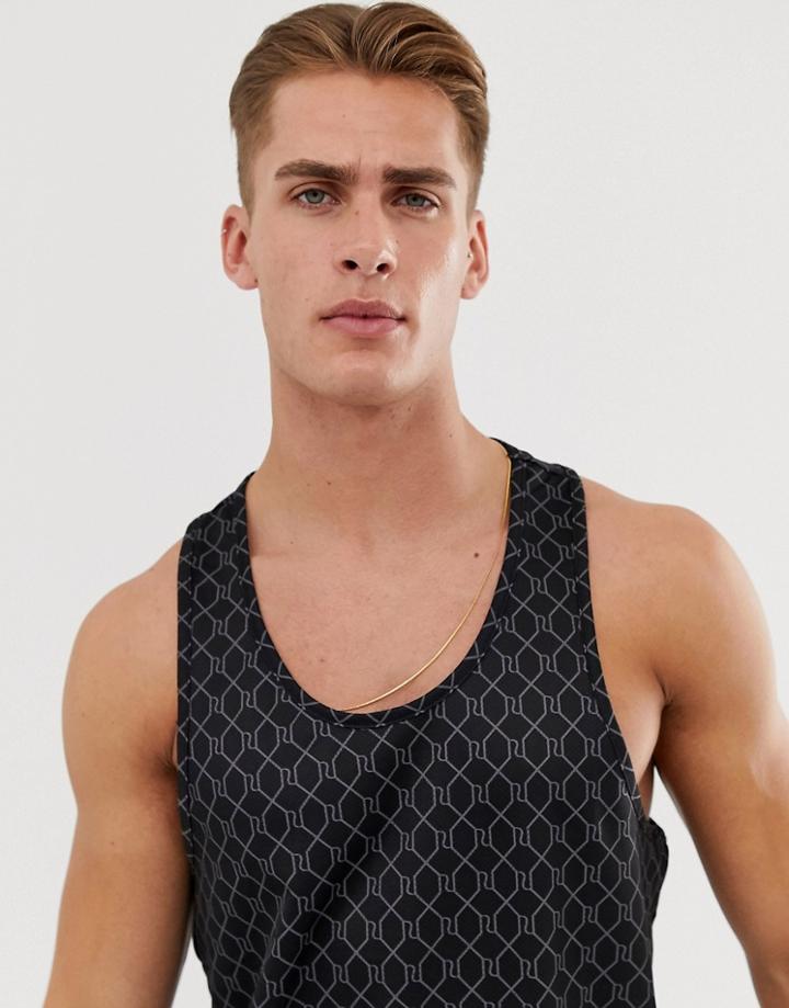 River Island Racer Tank With Monogram Print In Black