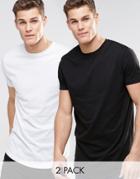Asos 2 Pack Longline T-shirt With Curved Hem In White/black Save 15%