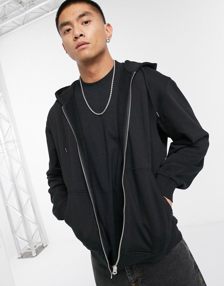 Weekday Standard Zip Hoodie In Black