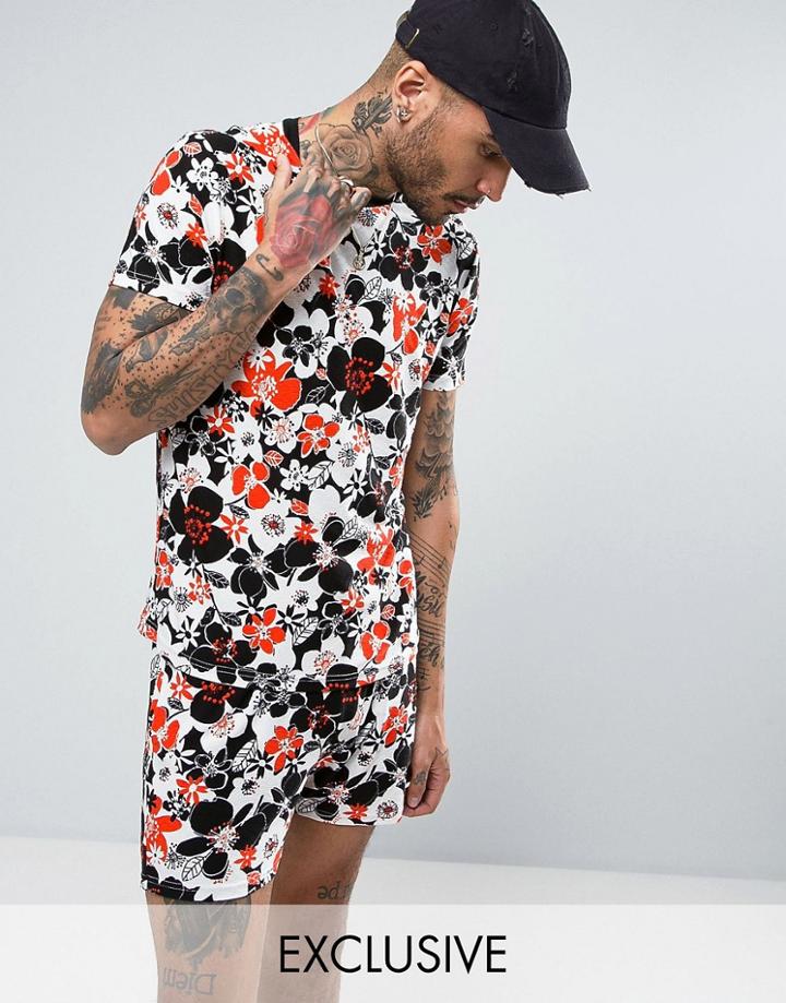 Reclaimed Vintage Inspired Ringer T-shirt In White With Floral Print - White
