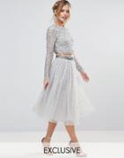 Maya Tulle Midi Skirt With Delicate Sequin - Gray