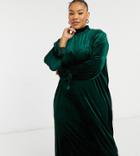 Native Youth Plus High Neck Maxi Smock Dress In Dark Green Velvet