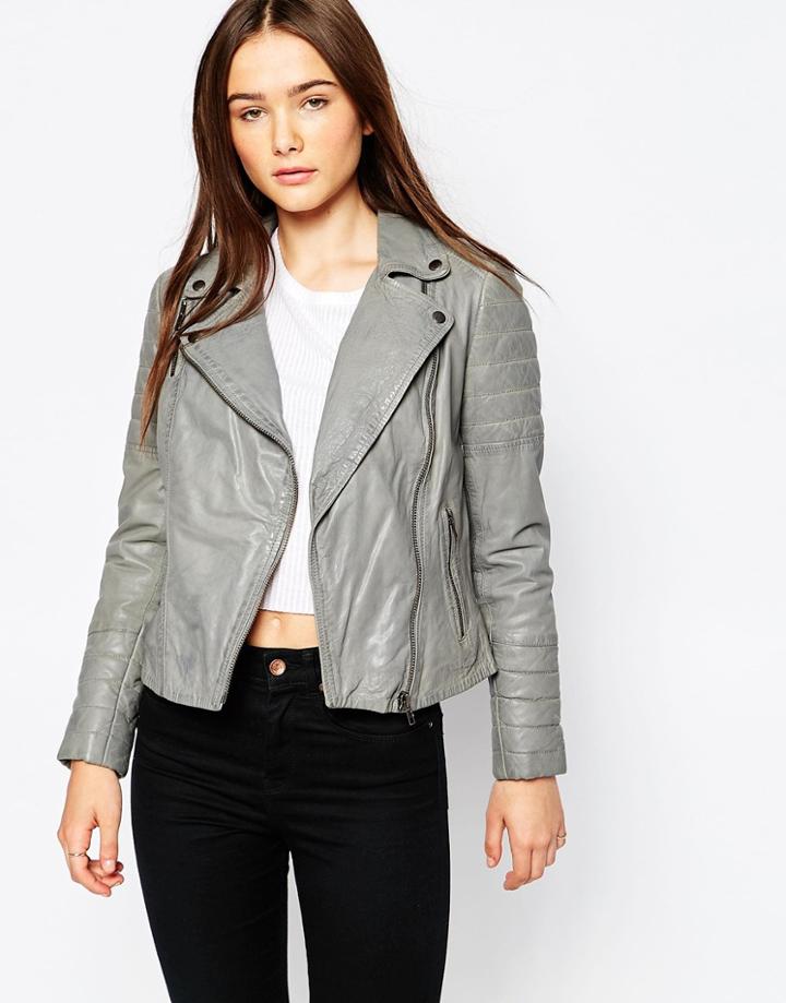 Muubaa Meursault Leather Biker Jacket - Gray