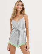 Asos Design Mix & Match Jersey Neon Lace Trim Romper-gray