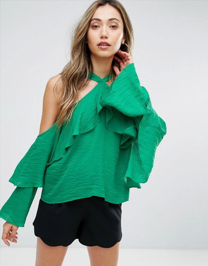 Pearl Ruffle Halter Top - Green