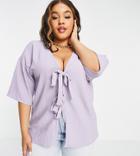 Missguided Plus Set Tie Front Shirt Cover Up In Lilac-purple