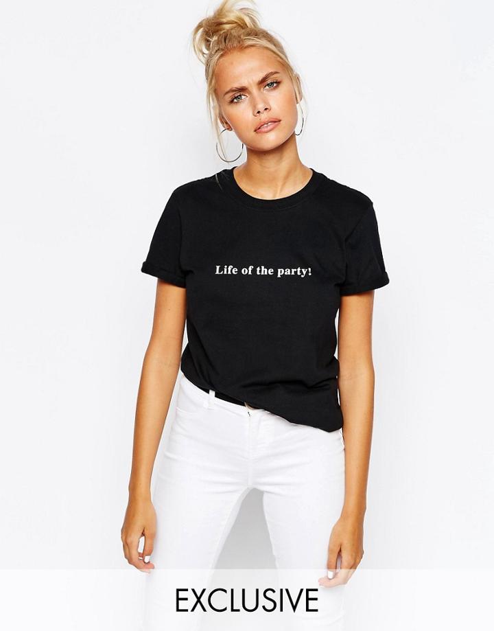 Adolescent Clothing Boyfriend T-shirt With Life Of The Party Print - Black
