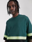 Asos Design Oversized T-shirt With Half Sleeve And Reflective Tape In Green - Black