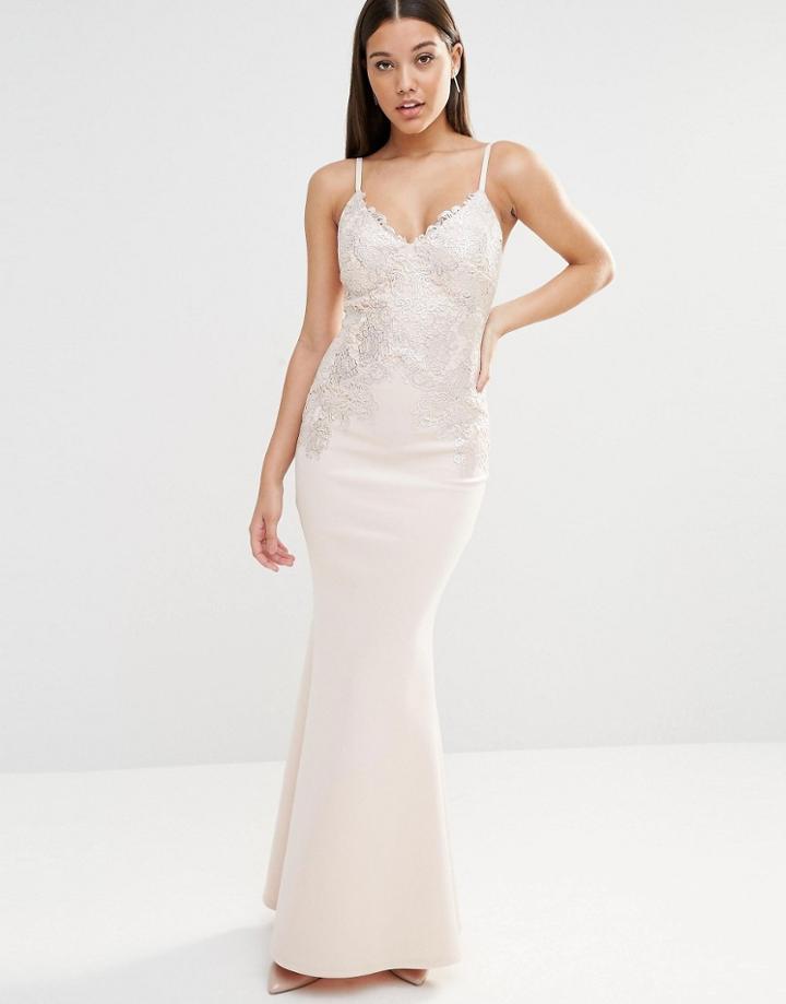 Lipsy Foil Lace Bust Detail Maxi Dress - Nude