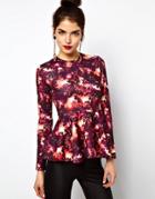 Asos Top With Peplum In Space Print - Multi