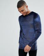 Asos Longline Muscle Long Sleeve T-shirt In Rib Velour - Navy