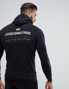 Good For Nothing Hoodie In Black With Gold Logo Back Print - Black