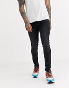 Liquor N Poker Skinny Jeans With Paint Splatter In Black Wash