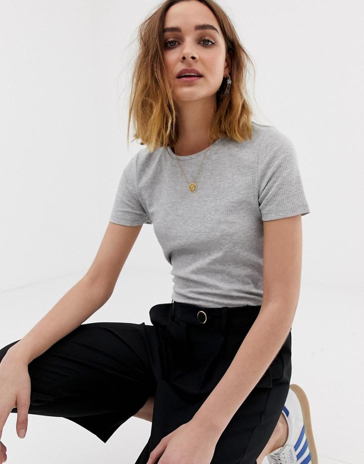 Pieces Ribbed T-shirt-gray