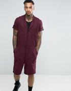 Asos Slim Short Boiler Suit With Military Styling In Burgundy - Green