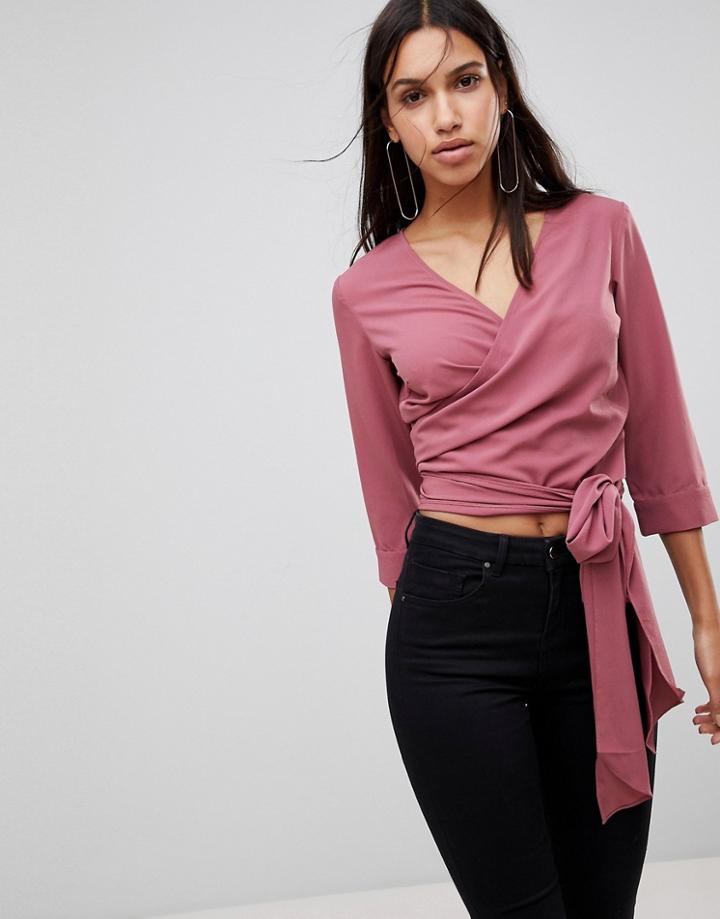 Vila Wrap Tie Blouse - Pink