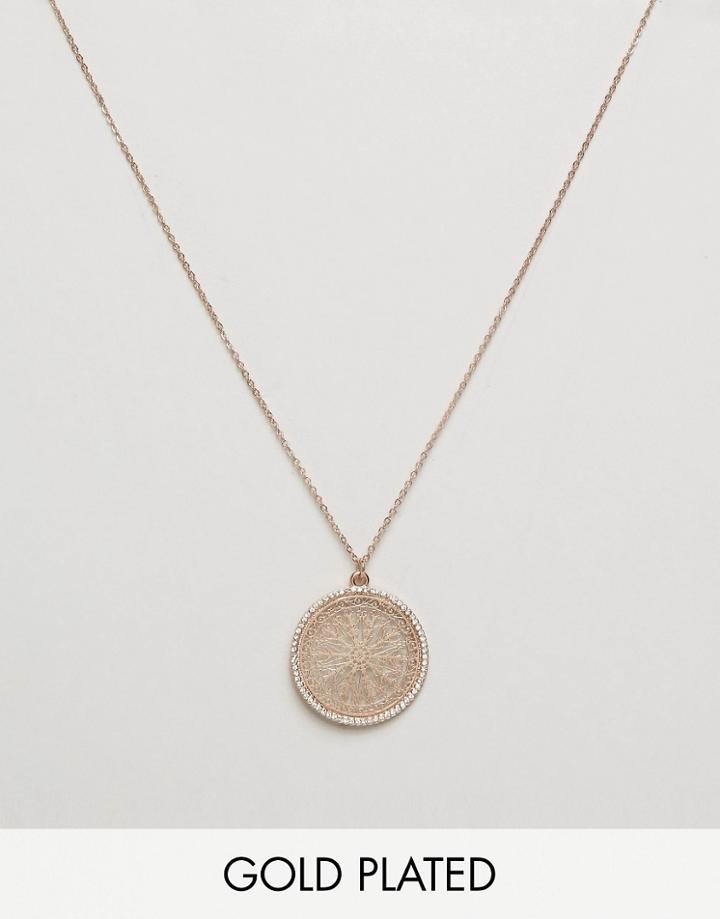 Nylon Rose Gold Plated Filigree Disc Pendant Necklace - Gold
