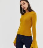 Asos Design Tall Skinny Crew Neck Sweater With Flared Sleeve-beige