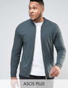Asos Plus Muscle Fit Jersey Bomber Jacket In Blue - Blue