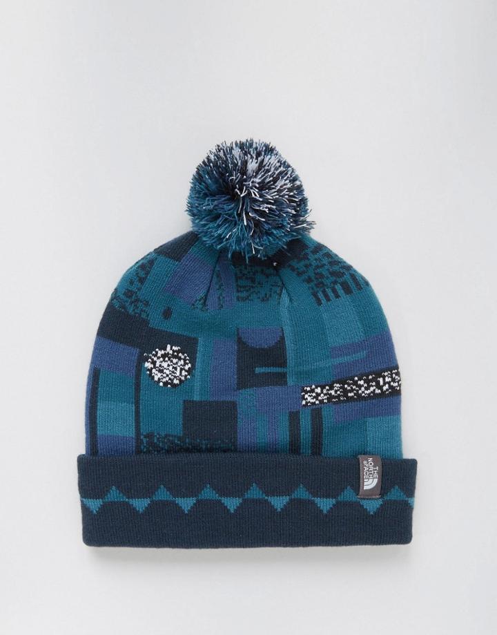 The North Face Ski Tuke Bobble Beanie In Blue - Black