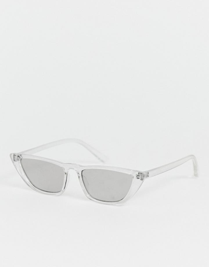 Asos Design Angled Crystal Cat Eye Square In Clear With Silver Mirror Lens - White