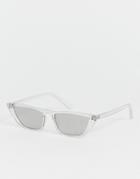 Asos Design Angled Crystal Cat Eye Square In Clear With Silver Mirror Lens - White