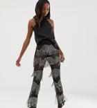 Asos Design Tall Embellished Flare Pants With Sequins And Beads-black