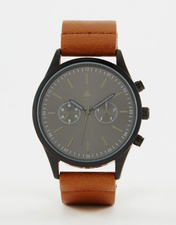 Asos Watch In Black With Tan Strap - Black