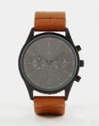 Asos Watch In Black With Tan Strap - Black