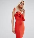 River Island Petite Frill Detail Bodycon Dress - Red
