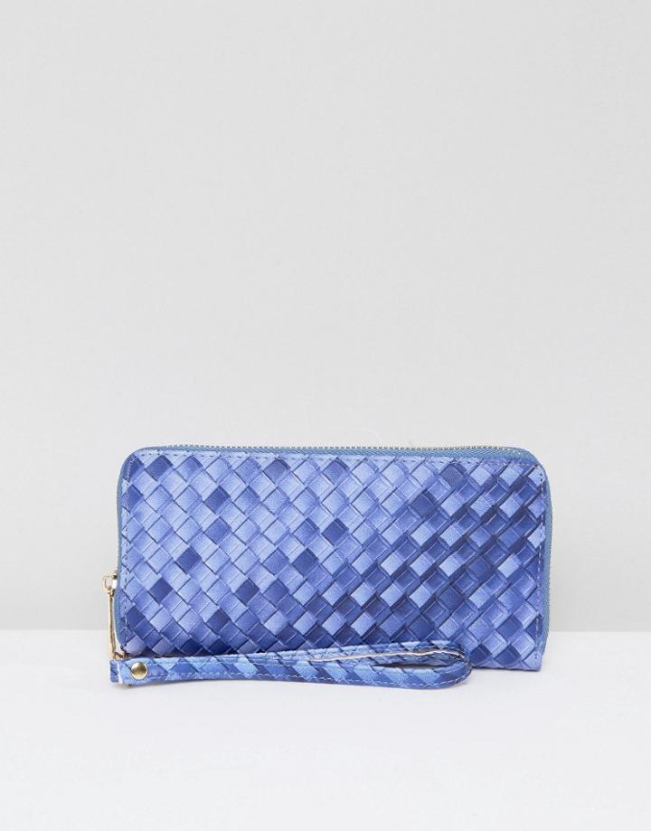 Yoki Weave Zip Around Purse - Blue