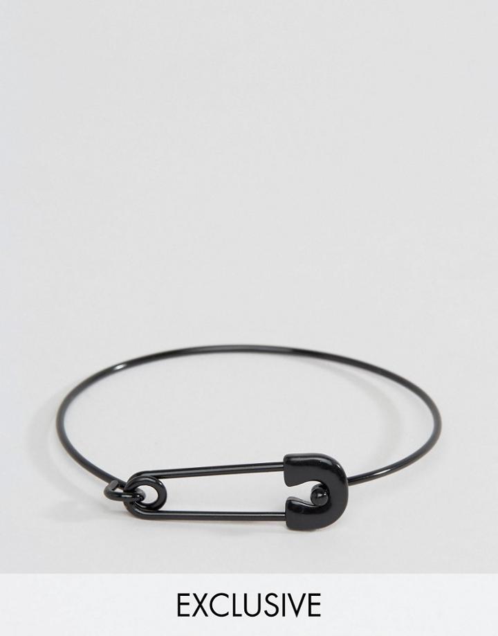 Designb Safety Pin Bangle Bracelet In Black - Black