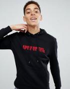 Asos Design Hoodie With Frayed Embroidery Know No Evil Text - Black