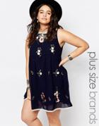 Alice & You Floral Embroidered Mini Skater Dress - Navy