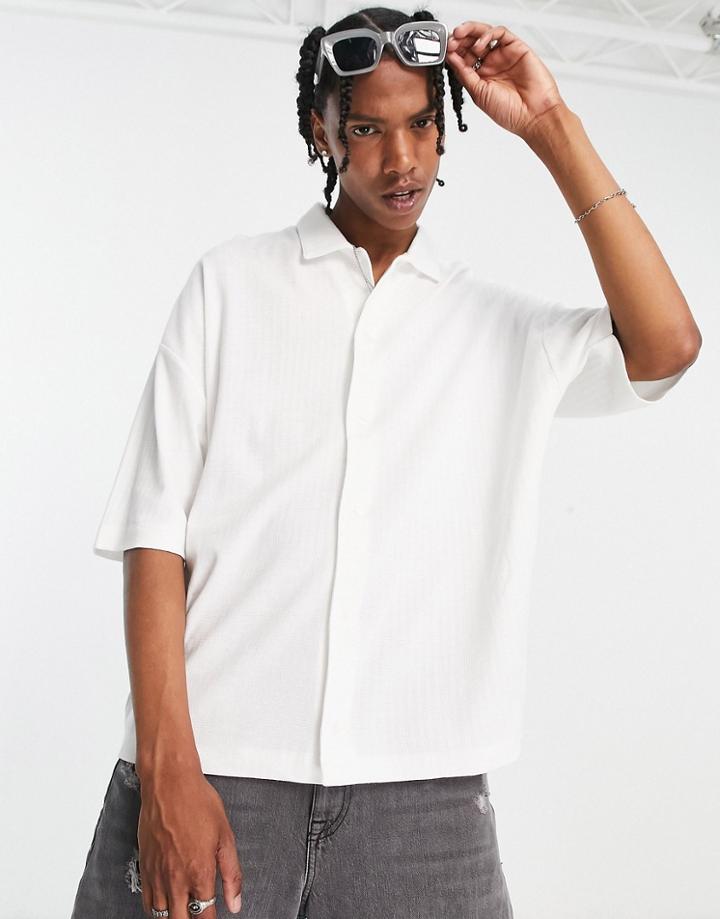 Asos Design Oversized Rib Jersey Shirt With Half Sleeve In White